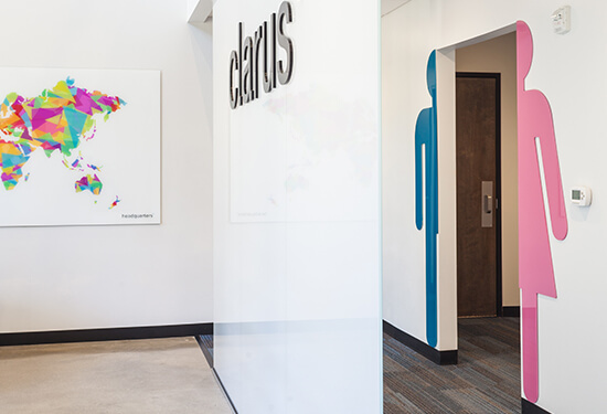 Clarus glassboards showing the ability to print high-resolution images and cut into different shapes